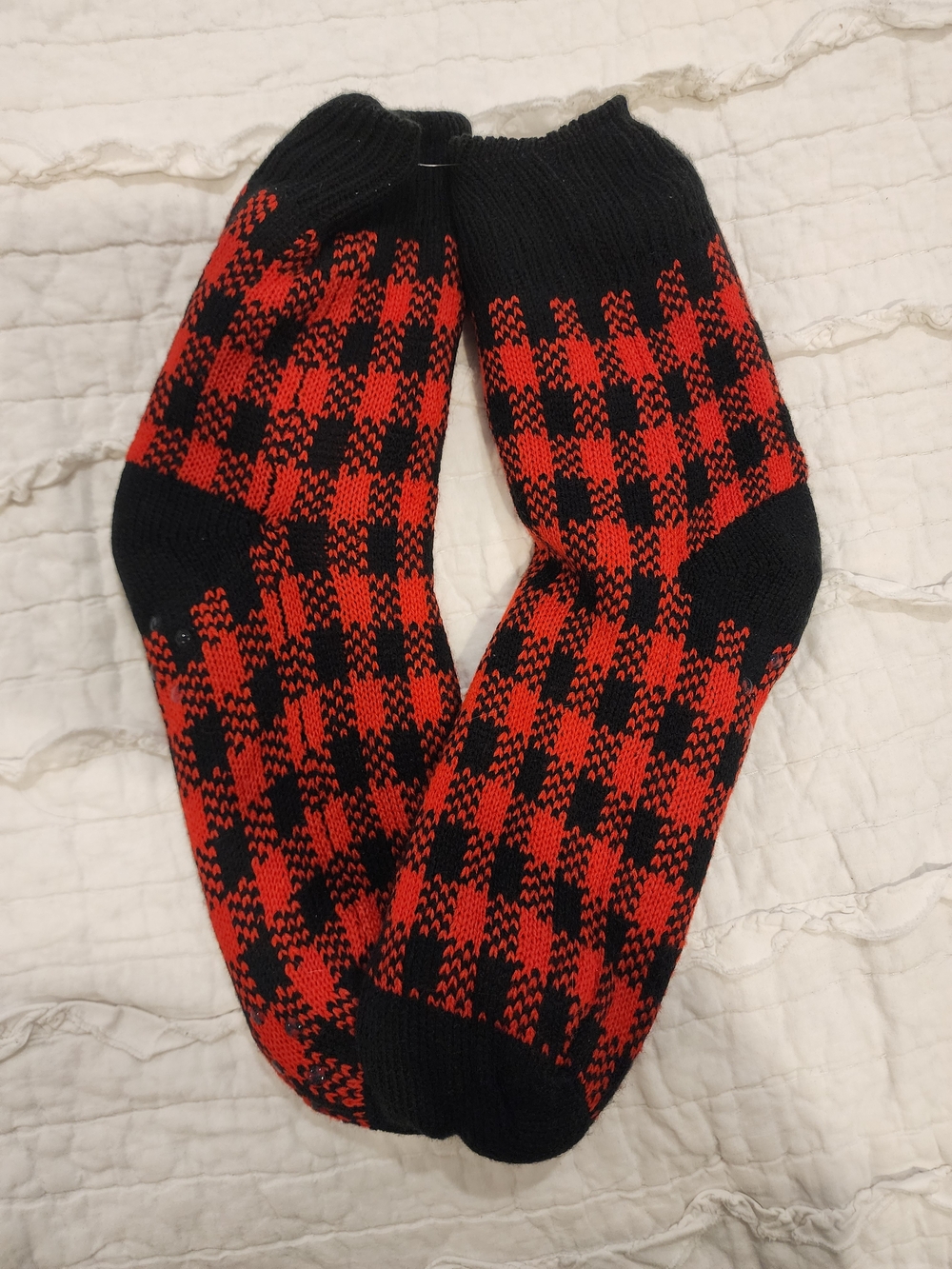 Indigo Red and Black Buffalo Plaid Crew Shepa Lined Reading Socks